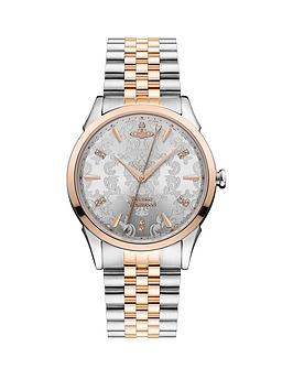 Vivienne Westwood The Wallace Silver Lace Rose Gold Detail And Crystal Embellished Dial Two Tone Stainless Steel Bracelet Ladies Watch