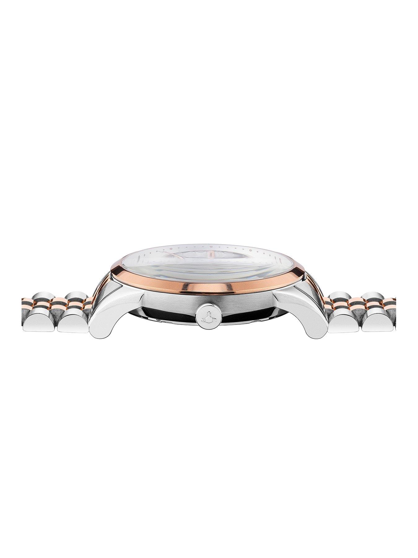 Vivienne westwood silver and rose gold detail crystal set dial two tone stainless steel bracelet ladies watch new arrivals