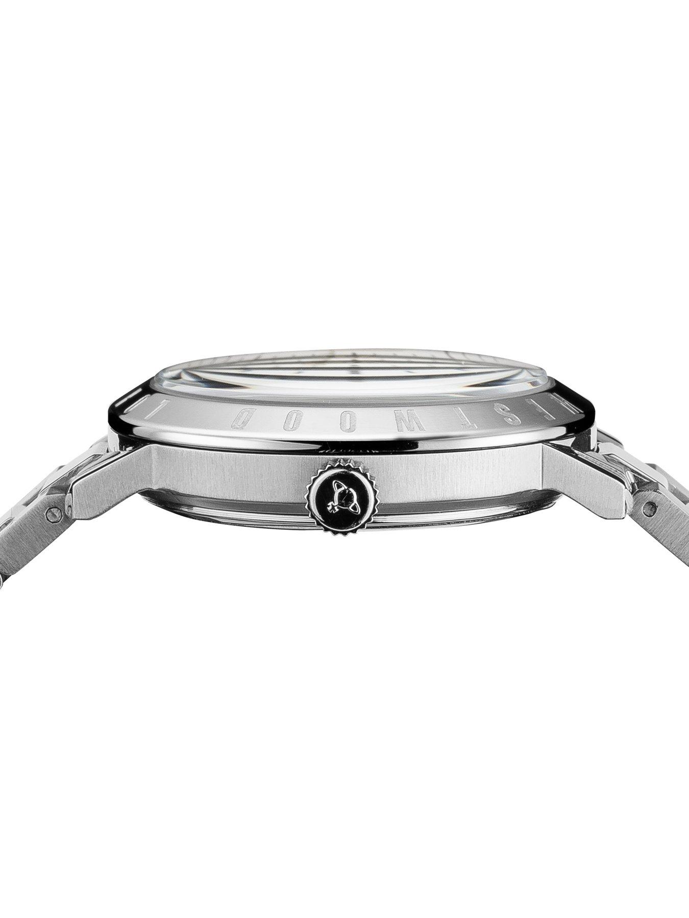 Image 2 of 3 of Vivienne Westwood Bloomsbury Blue and Rose Gold Detail Date Dial Stainless Steel Bracelet Ladies Watch