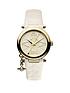  image of vivienne-westwood-orb-ii-white-and-gold-logo-dial-gold-plated-case-and-charm-white-leather-strap-ladies-watch
