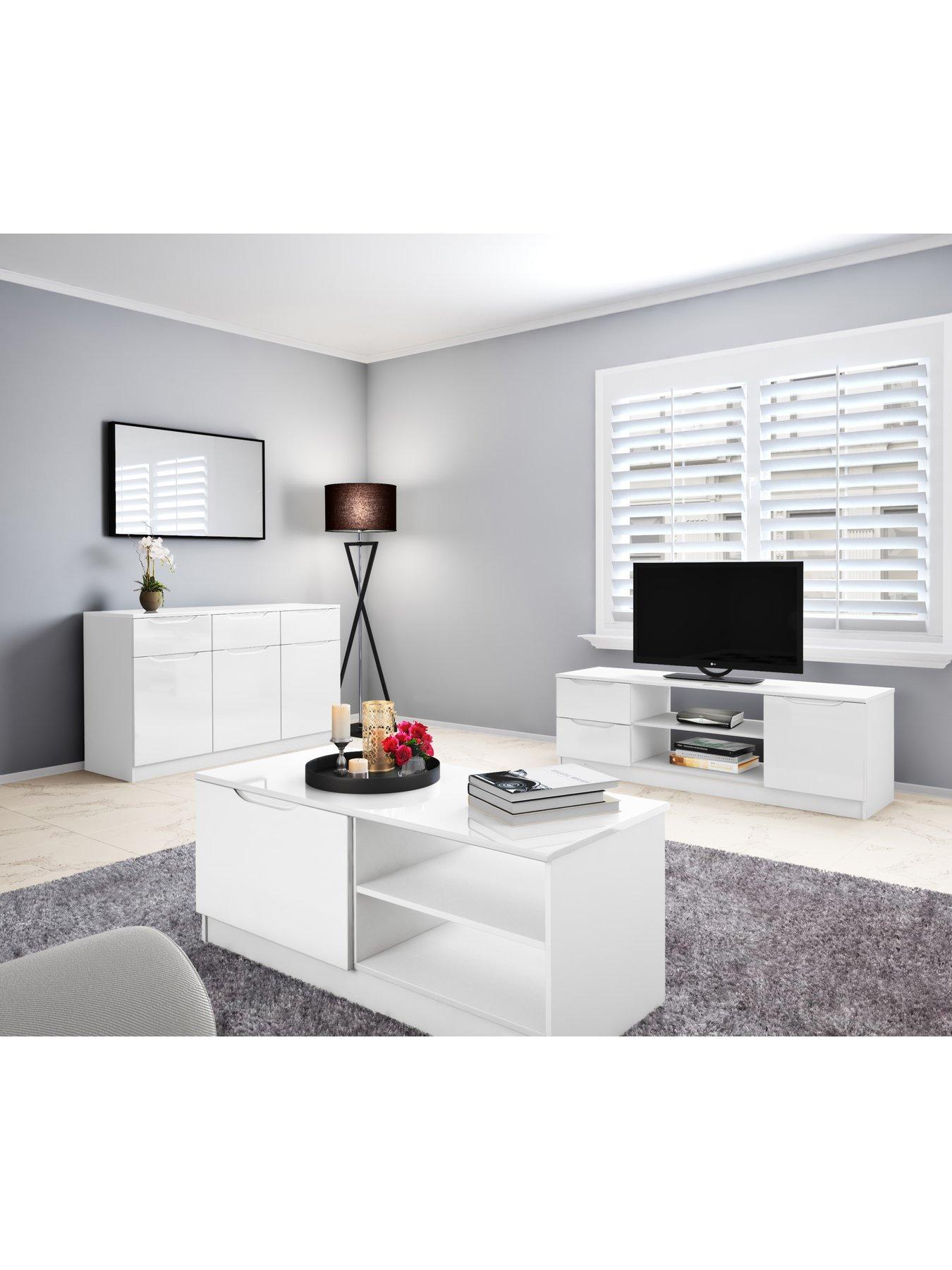 Bilbao Ready Assembled 2 Door High Gloss Corner TV Unit White fits