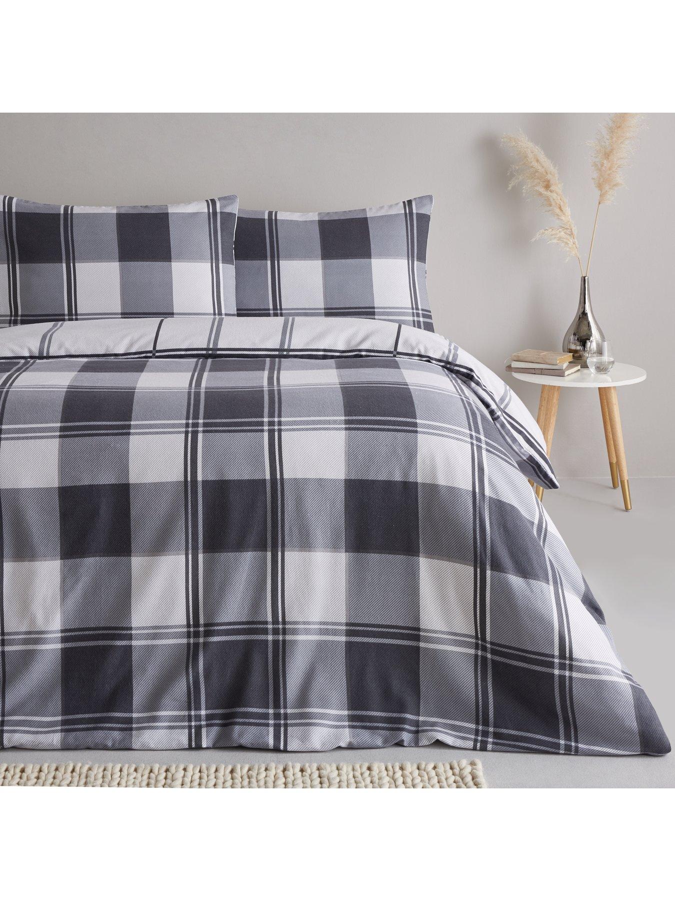 Everyday Collection Brushed Cotton Check Duvet Cover Set Grey