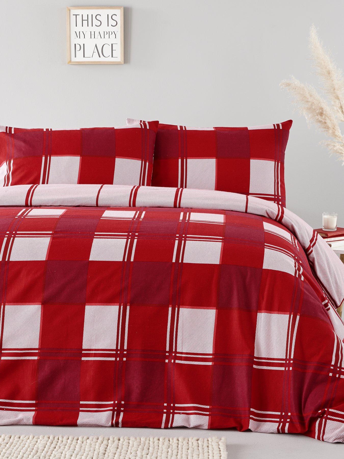 Everyday Collection Brushed Cotton Check Duvet Cover Set Red