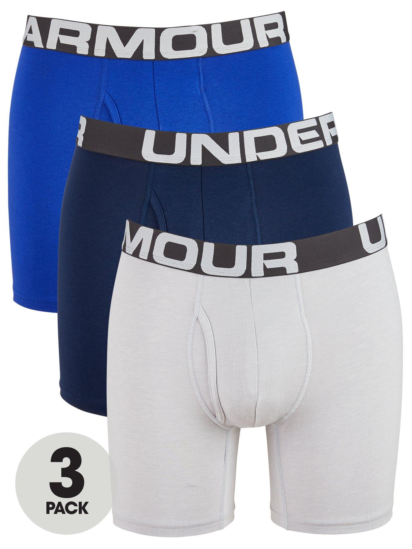 Boxer Under Armour Charged Cotton, 15 cm (confezione da 3), maschile, Royal/Academy/Mod Gray Heather, S