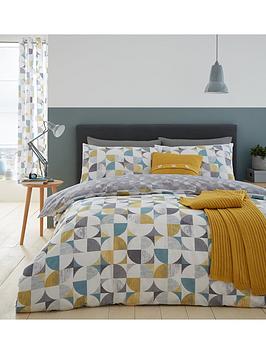 Product photograph of Catherine Lansfield Retro Circles Duvet Cover Set - Teal Ochre from very.co.uk