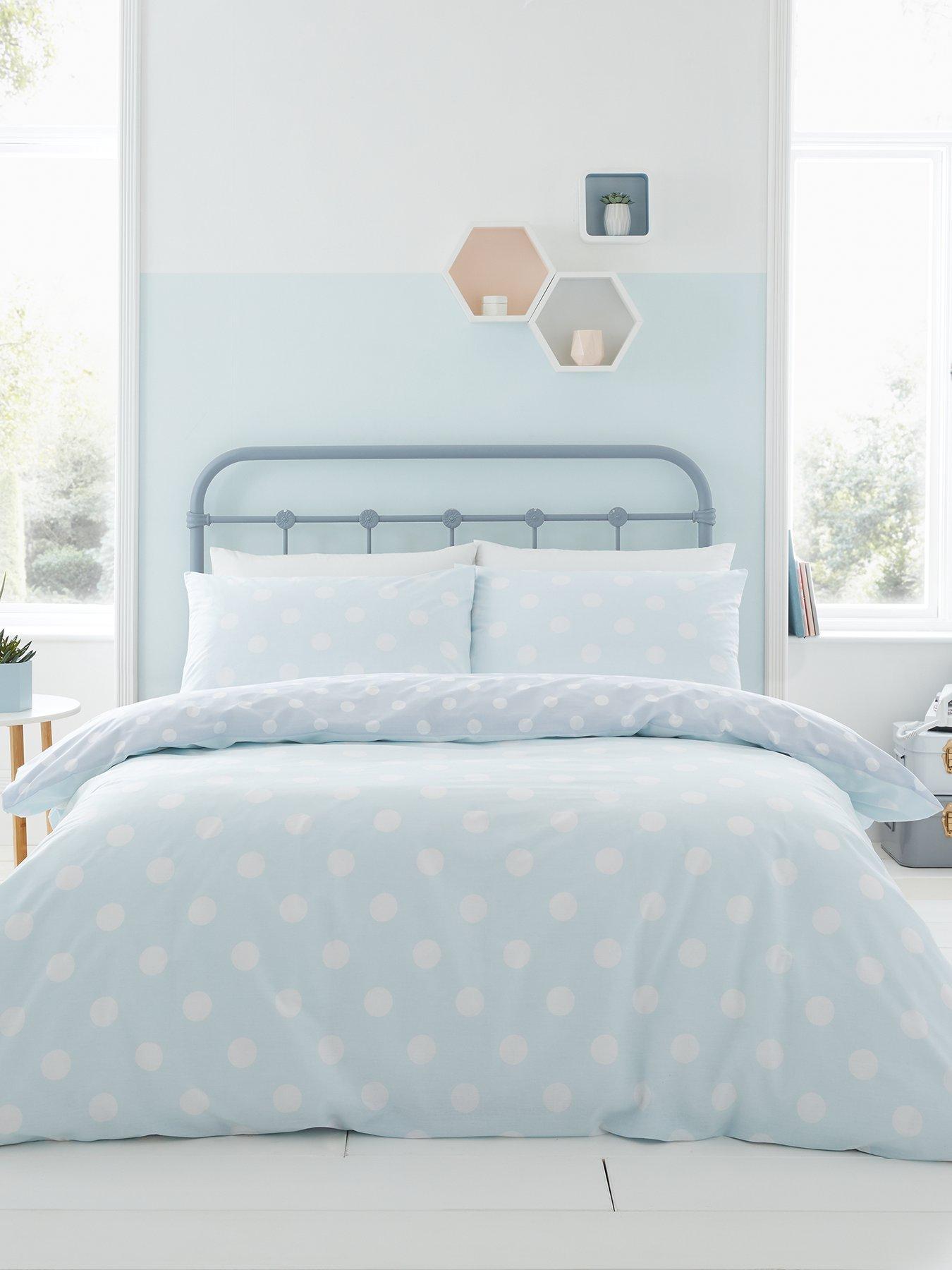 Catherine Lansfield Large Polka Dot Duvet Cover Set Duck Egg