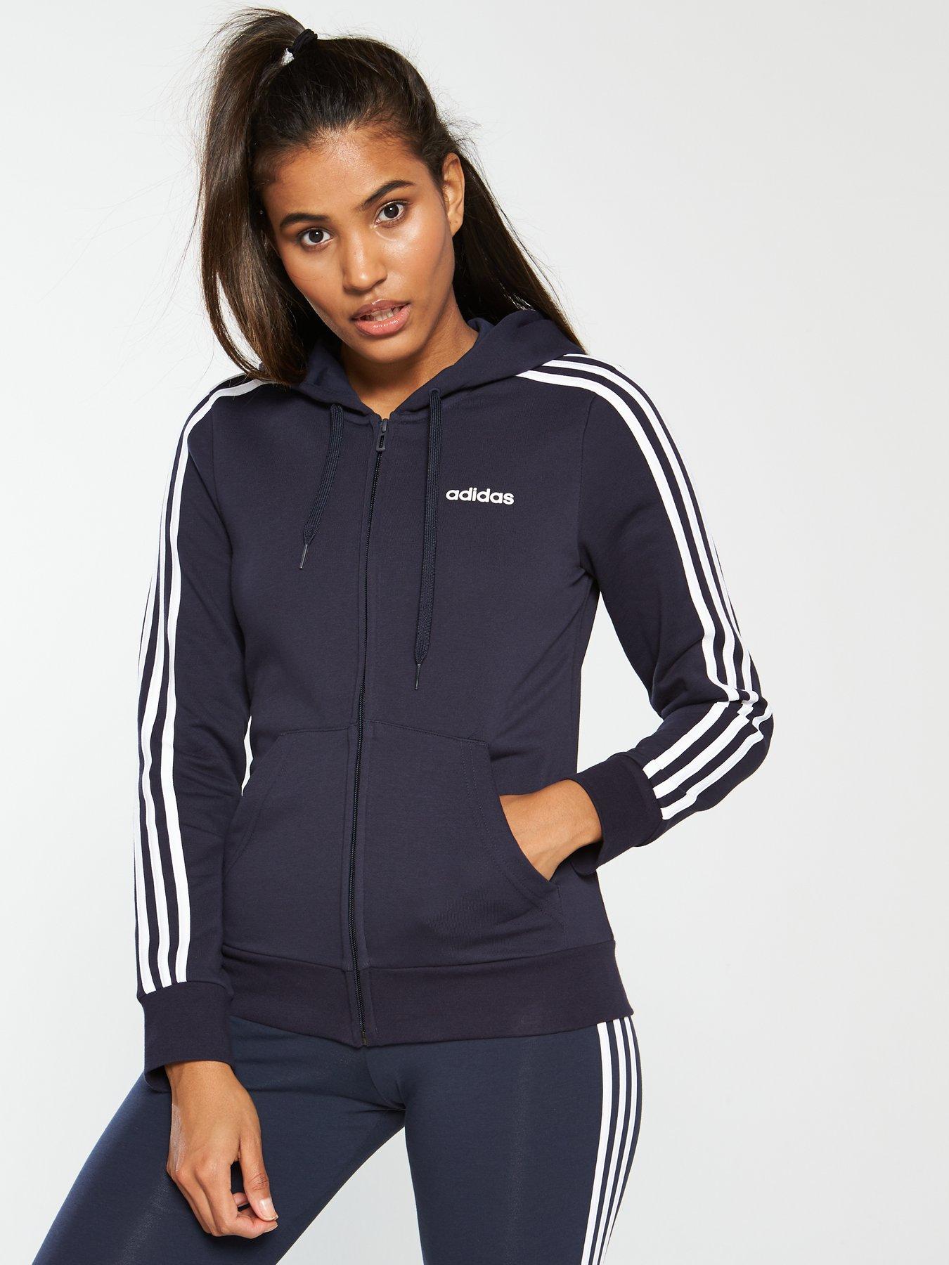 essentials 3 stripes full zip hoodie