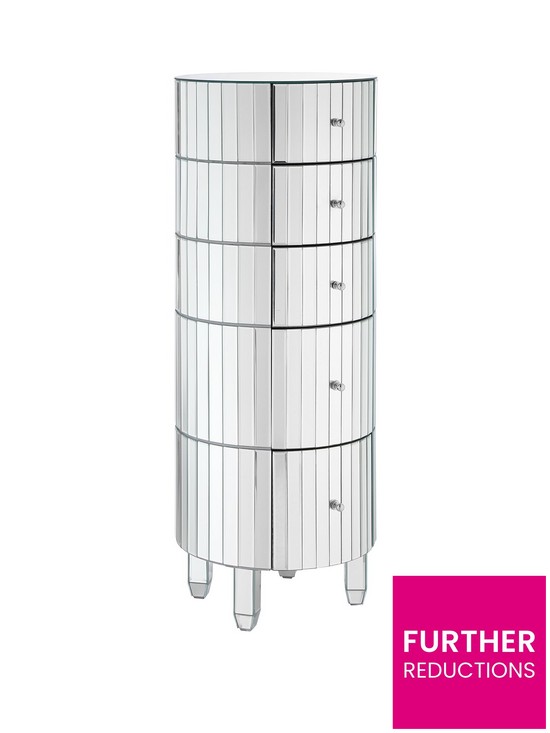 front image of phoebe-round-5-drawer-mirrored-chest