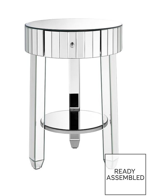 Phoebe Round Mirrored Bedside Table, Mirrored Side Table Round