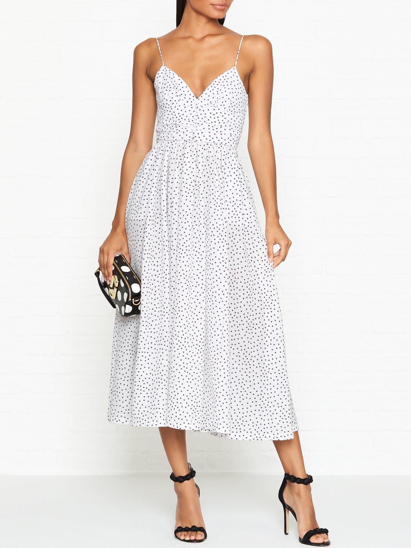 white polka dot midi dress