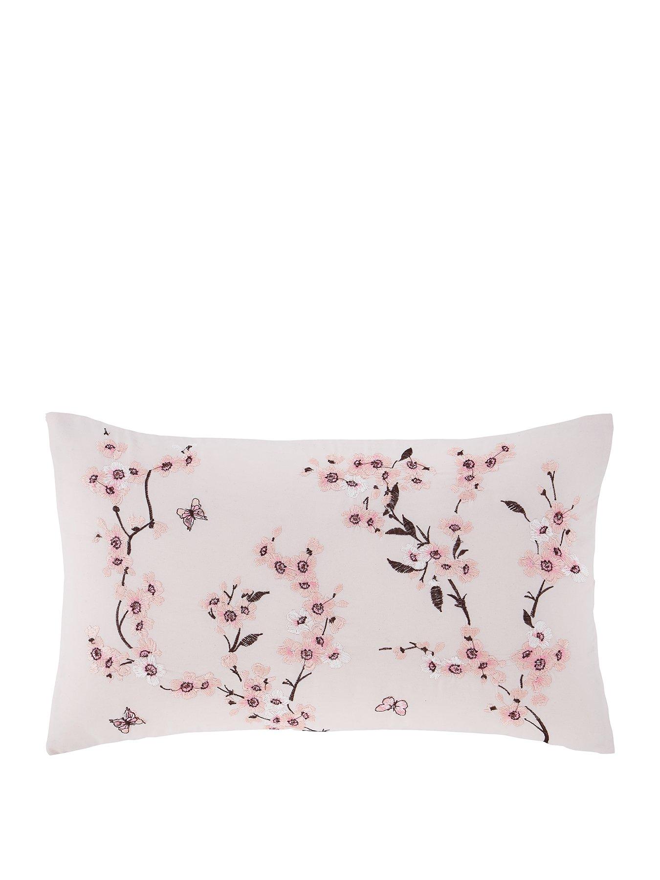 Product photograph of Catherine Lansfield Embroidered Blossom Cushion from very.co.uk