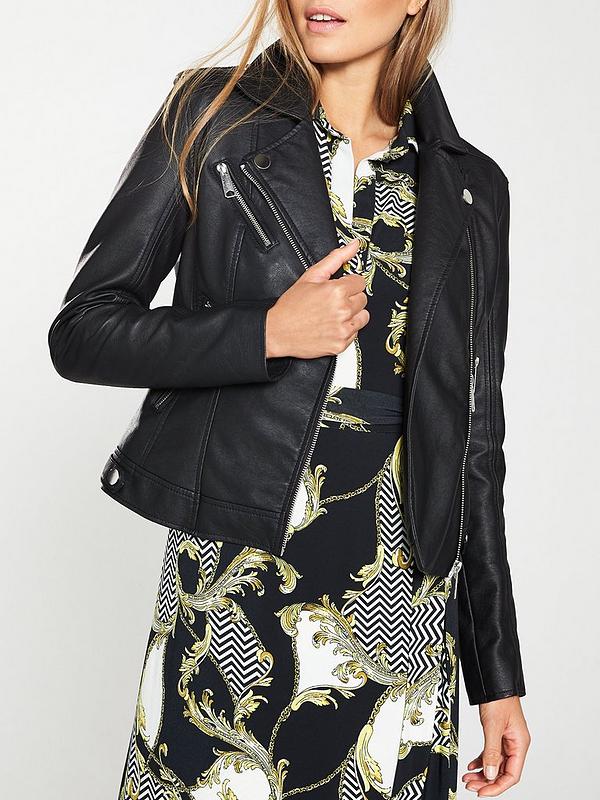 V by Very Faux Leather PU Jacket - Black | very.co.uk