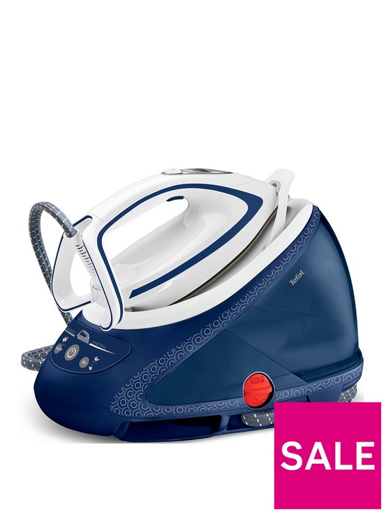 front image of tefal-pro-express-ultimatenbspgv9580nbsphigh-pressure-steam-generator-iron-blue-and-white