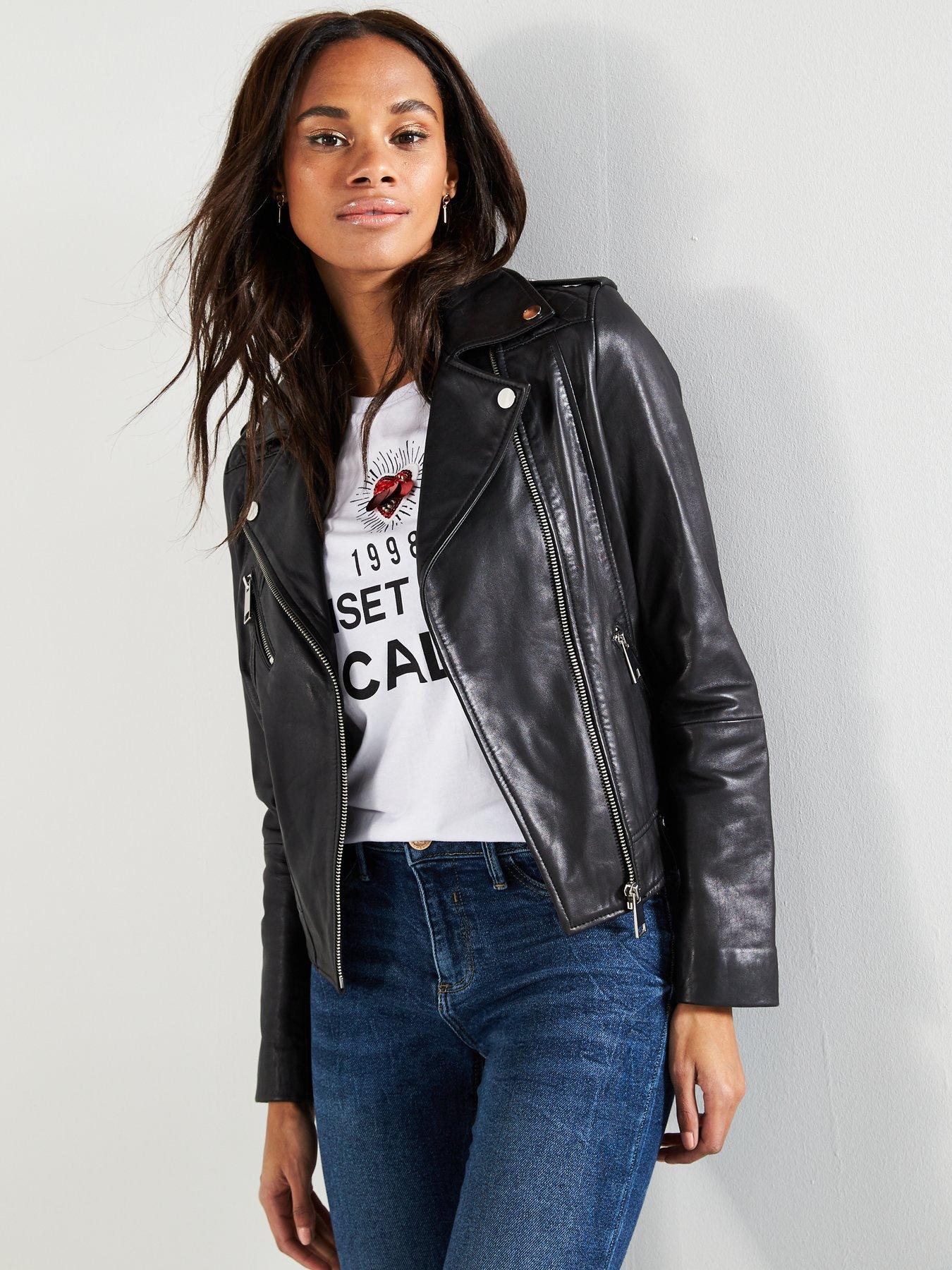 V By Very Ultimate Leather Biker Jacket Black Very Co Uk