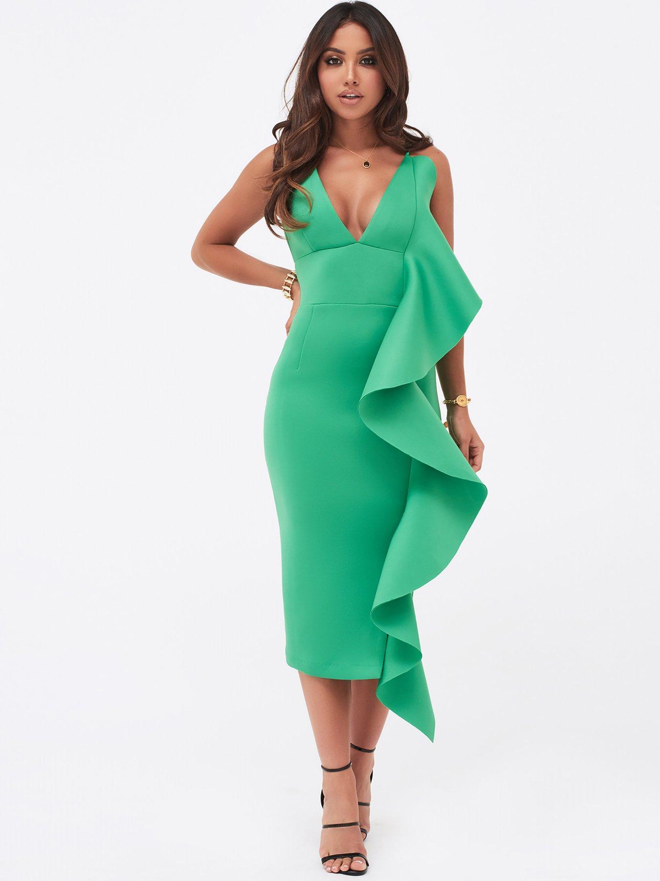 green signature multi scuba frill midi dress