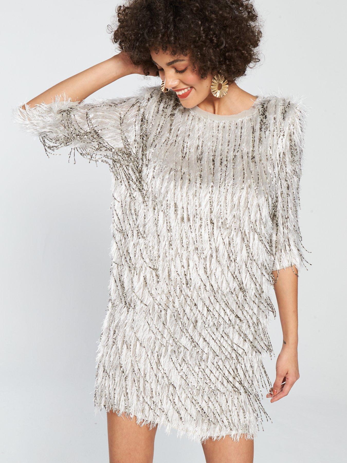 river island silver fringe dress