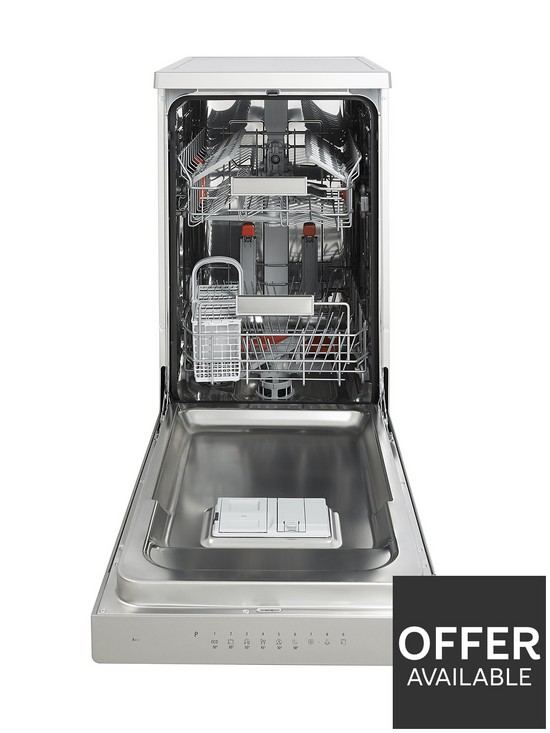 stillFront image of hotpoint-hsfo3t223wxukn-10-place-slimline-dishwasher-with-quick-wash-and-3d-zone-wash-inox