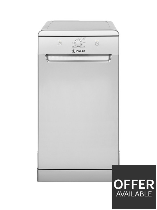 front image of indesit-dsfe1b10sukn-10-place-slimline-dishwasher-with-quick-wash-silver