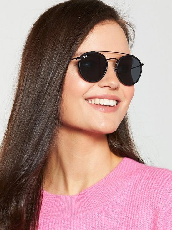 front image of ray-ban-round-sunglasses-black