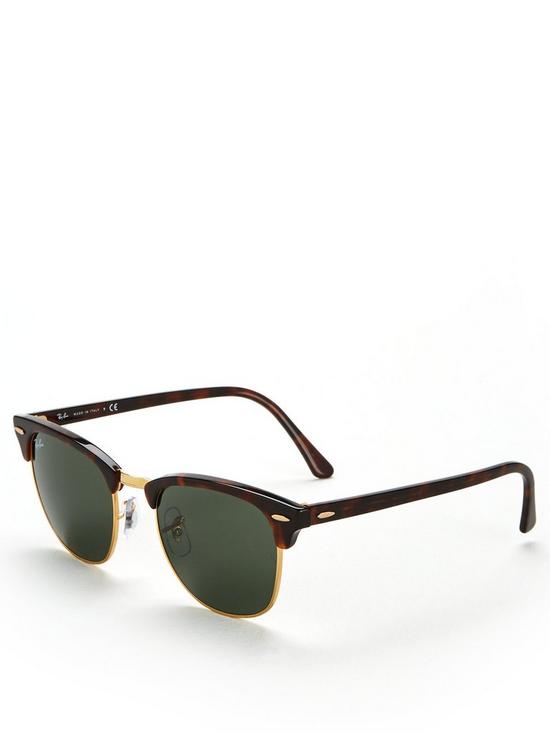 front image of ray-ban-clubmaster-sunglasses-tortoise