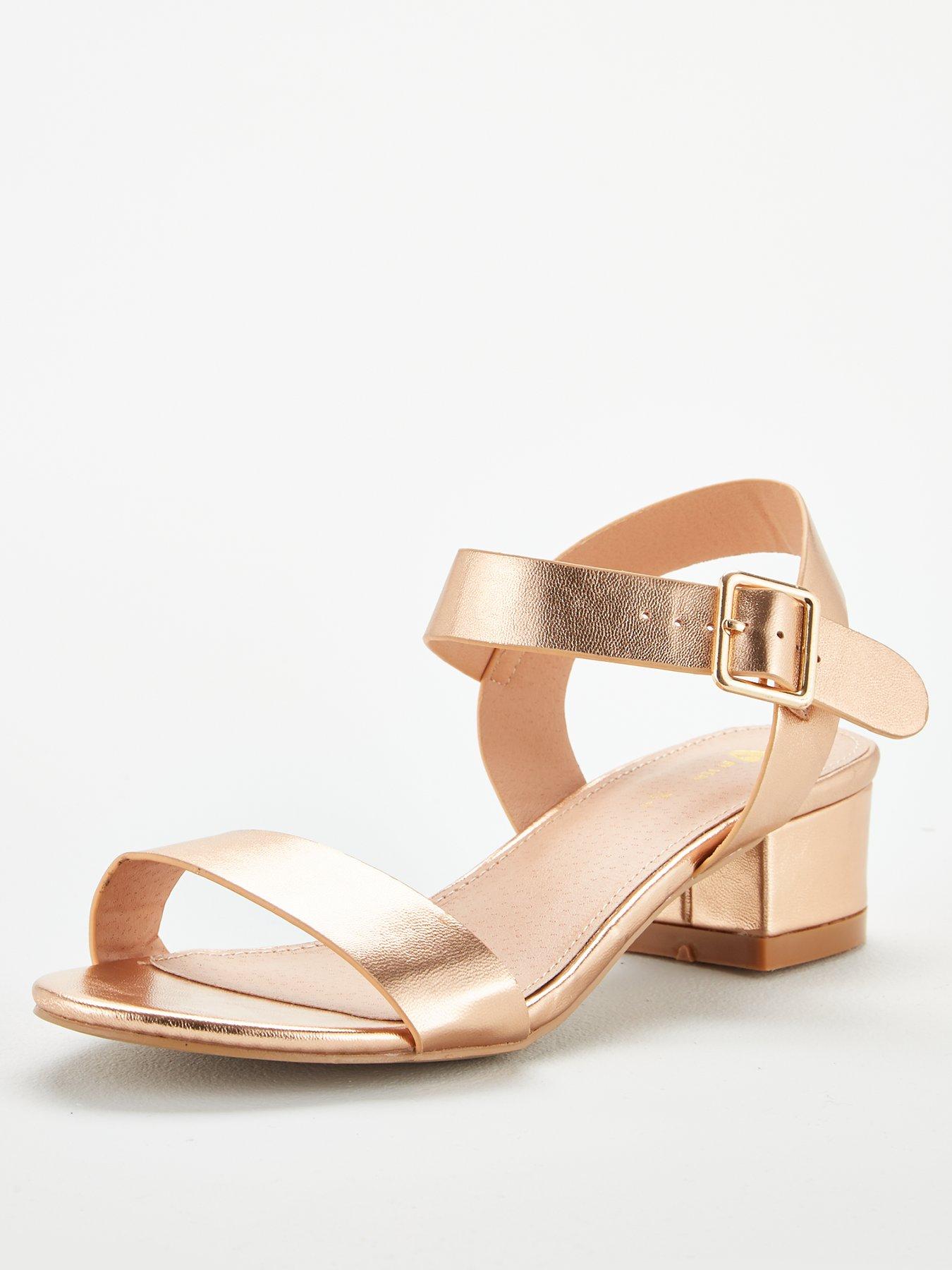 rose gold low block heel sandals