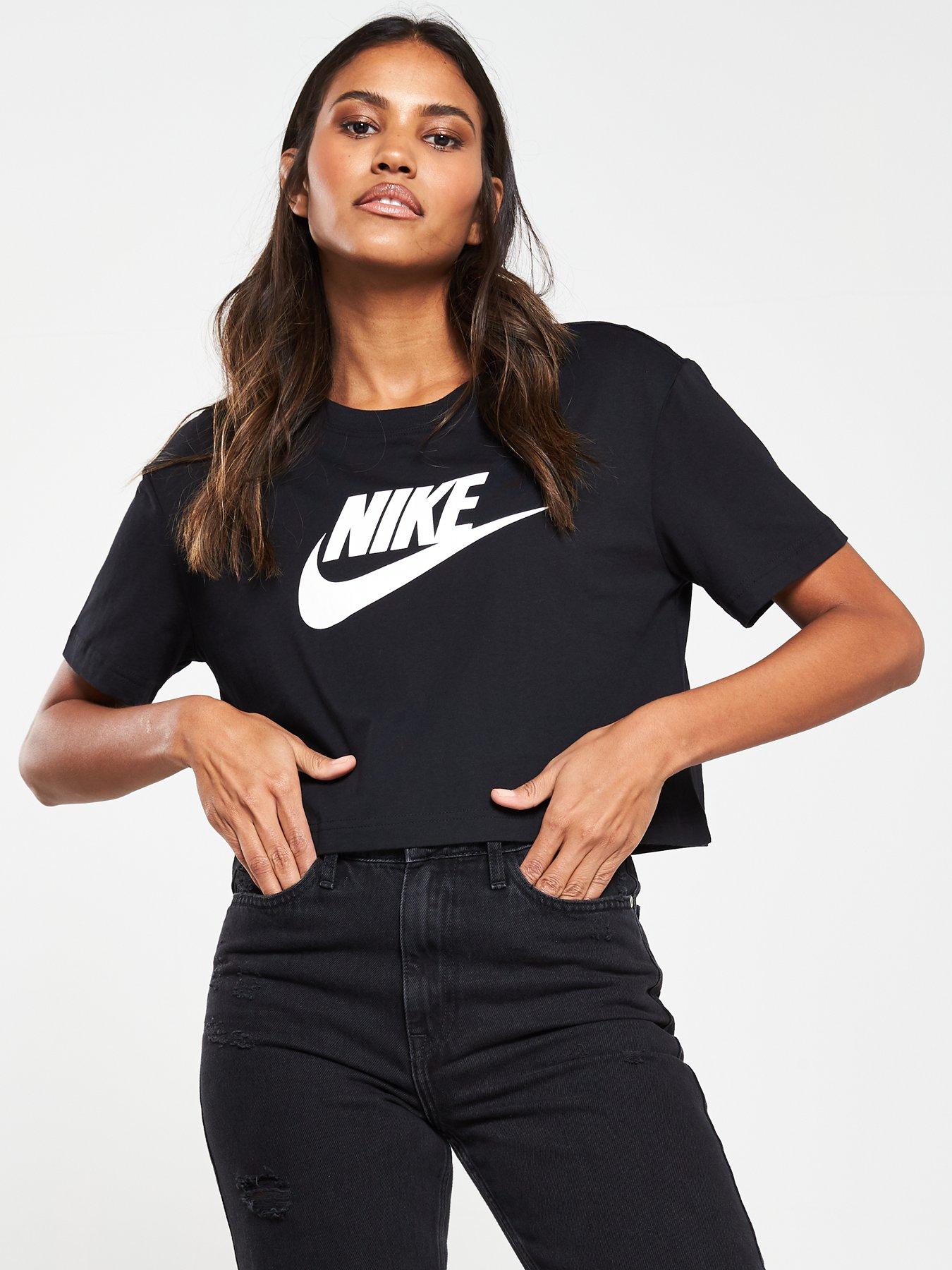 Nike NSW Essential Futura Short Sleeve Crop Tee - Black | very.co.uk