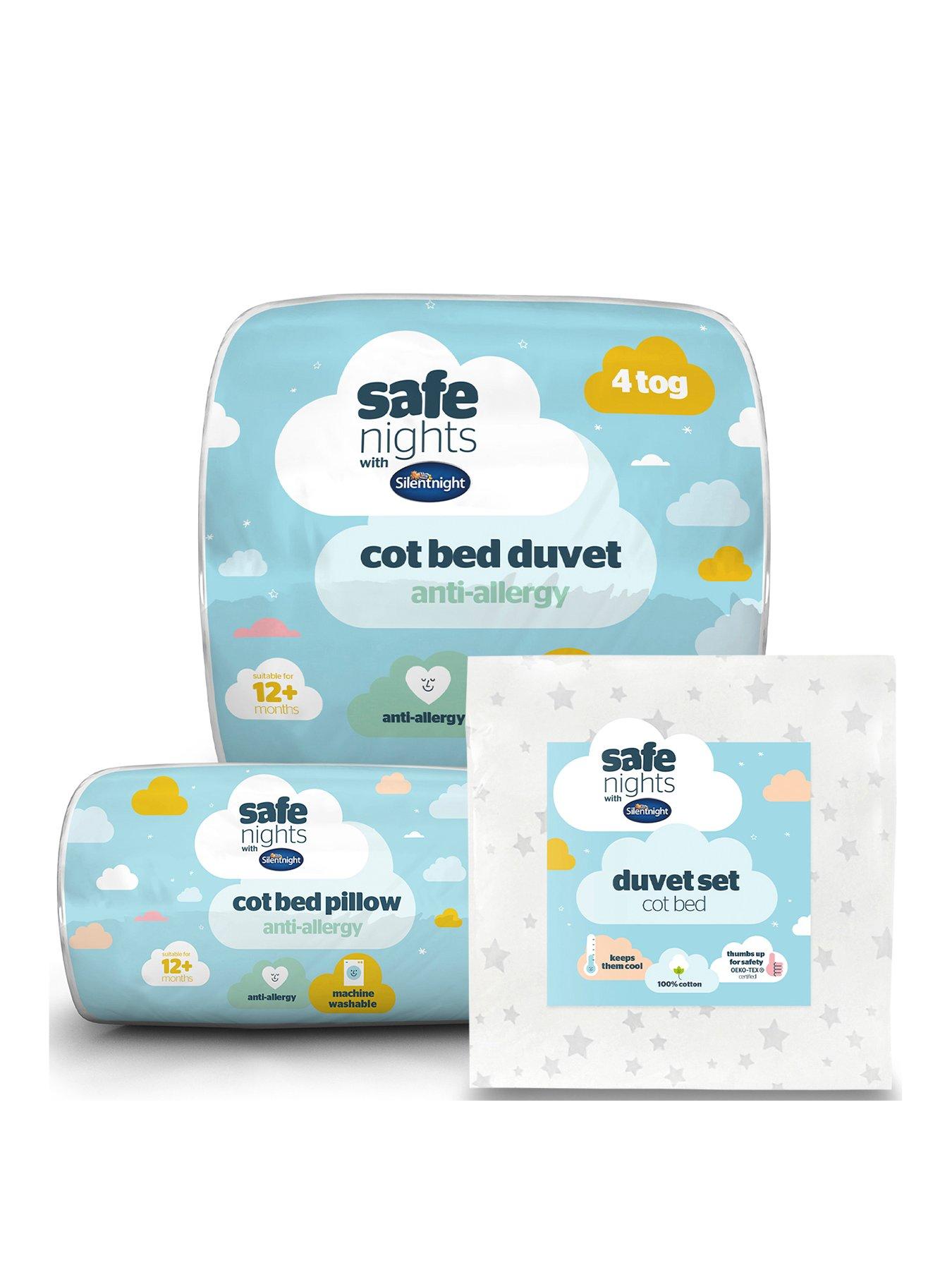 silent night cot bed duvet and pillow