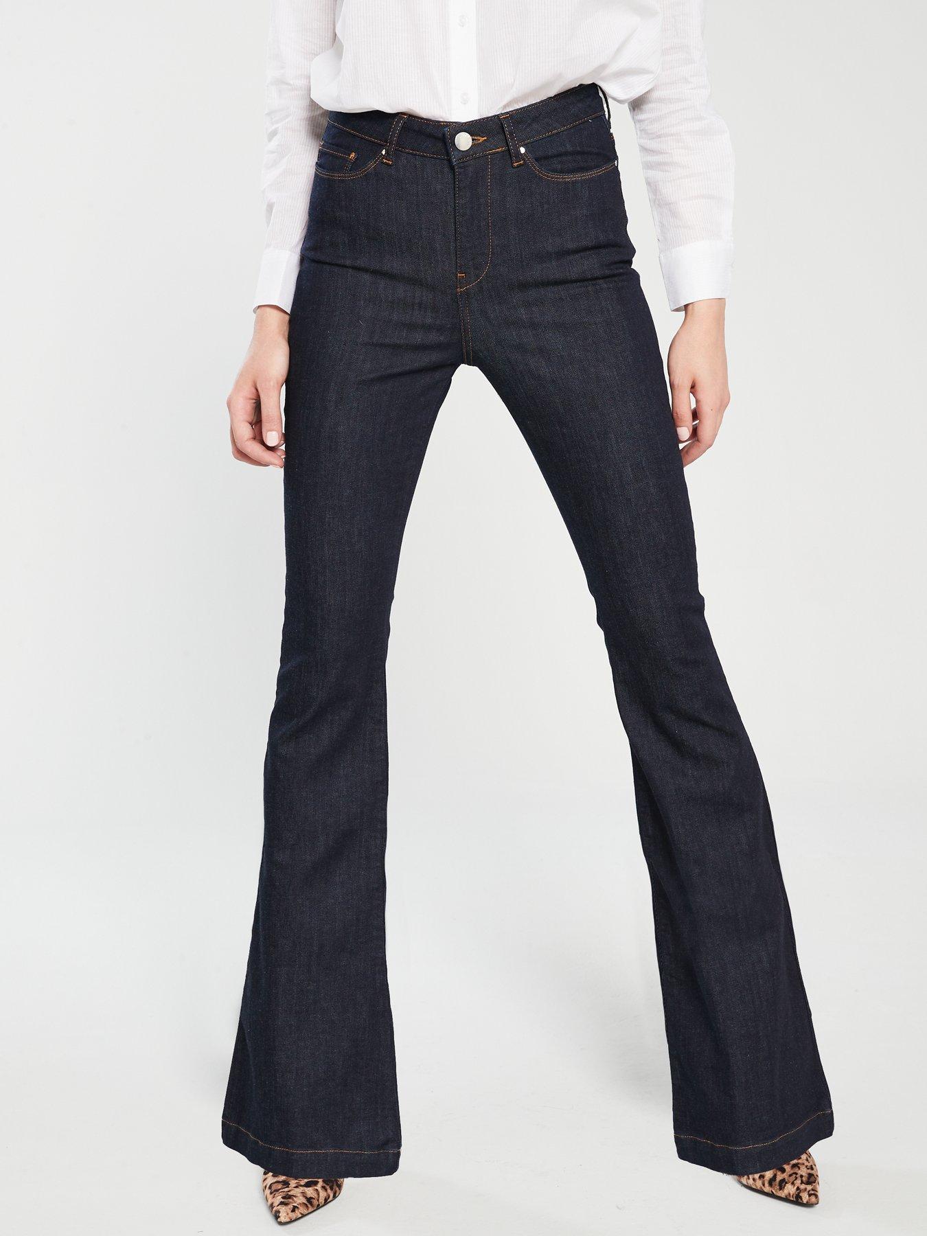 high waisted dark wash flare jeans