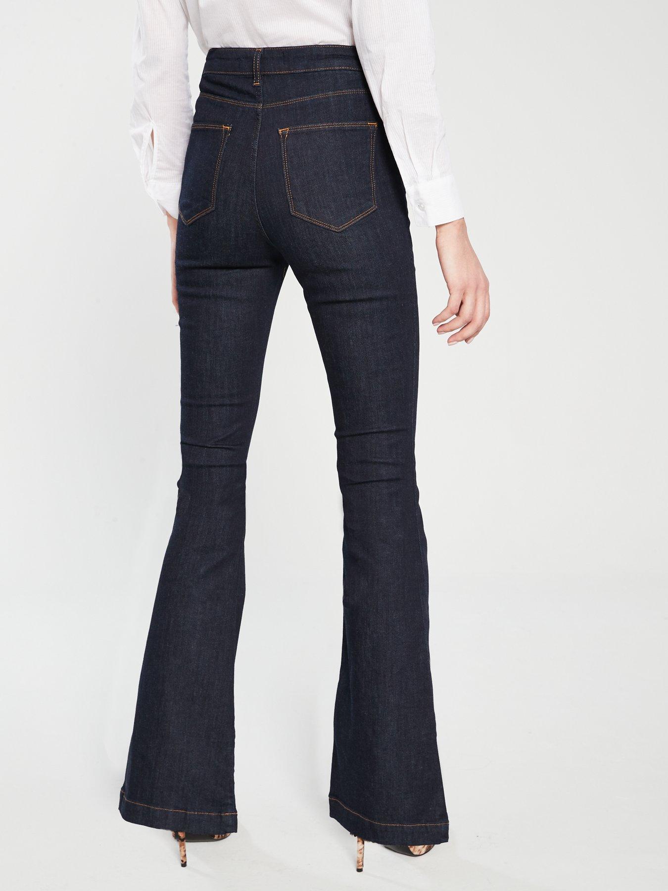 high waisted dark wash flare jeans