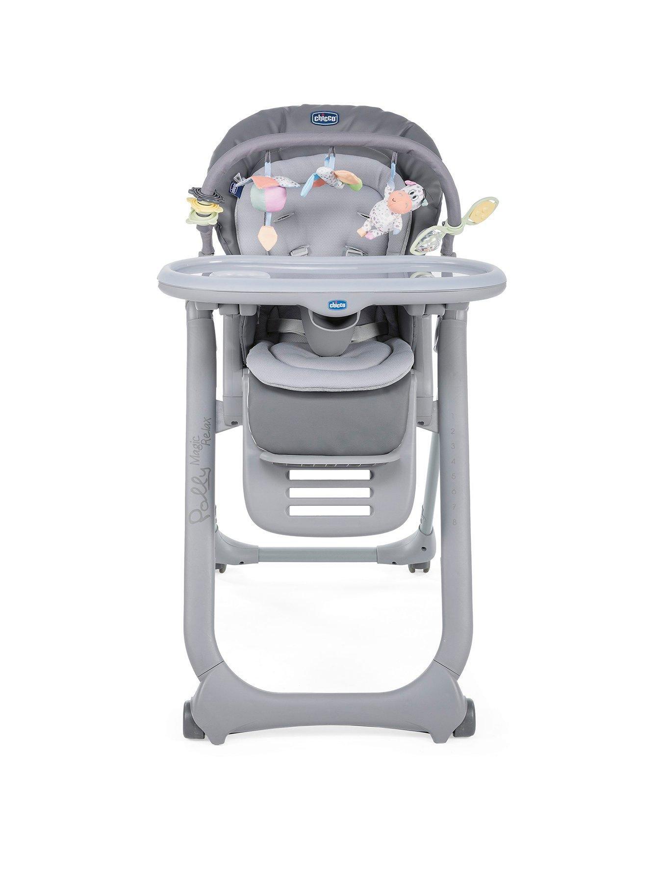 Product photograph of Chicco Polly Magic Relax Baby High Chair From Birth To 3 Years 15 Kg Adjustable Highchair With 4 Wheels Play Bar And Reducer Cushion - Graphite from very.co.uk
