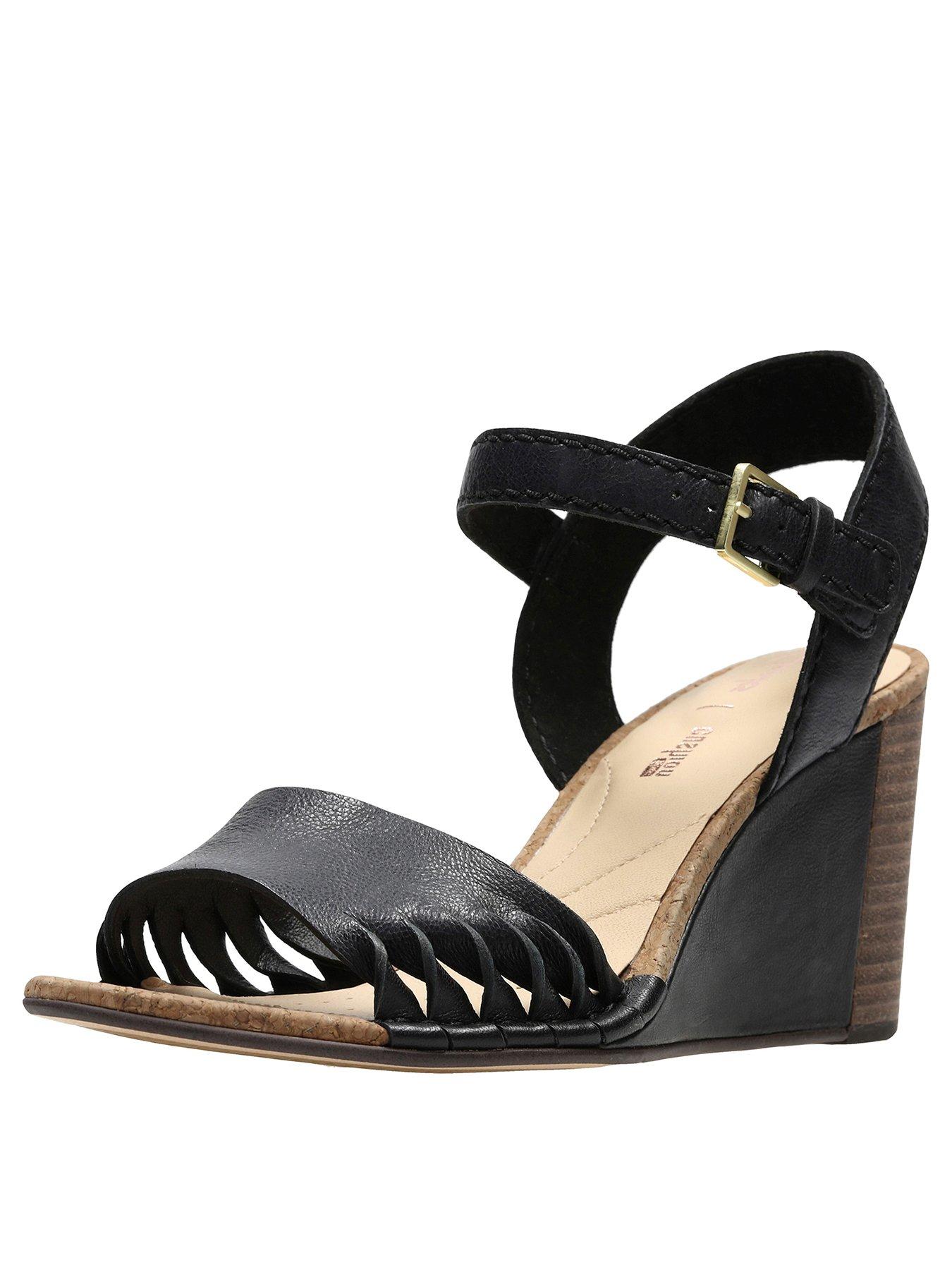 clarks black wedge sandals