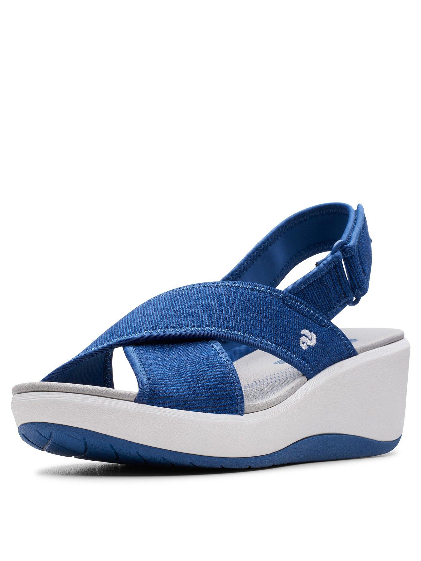 clarks blue wedge sandals
