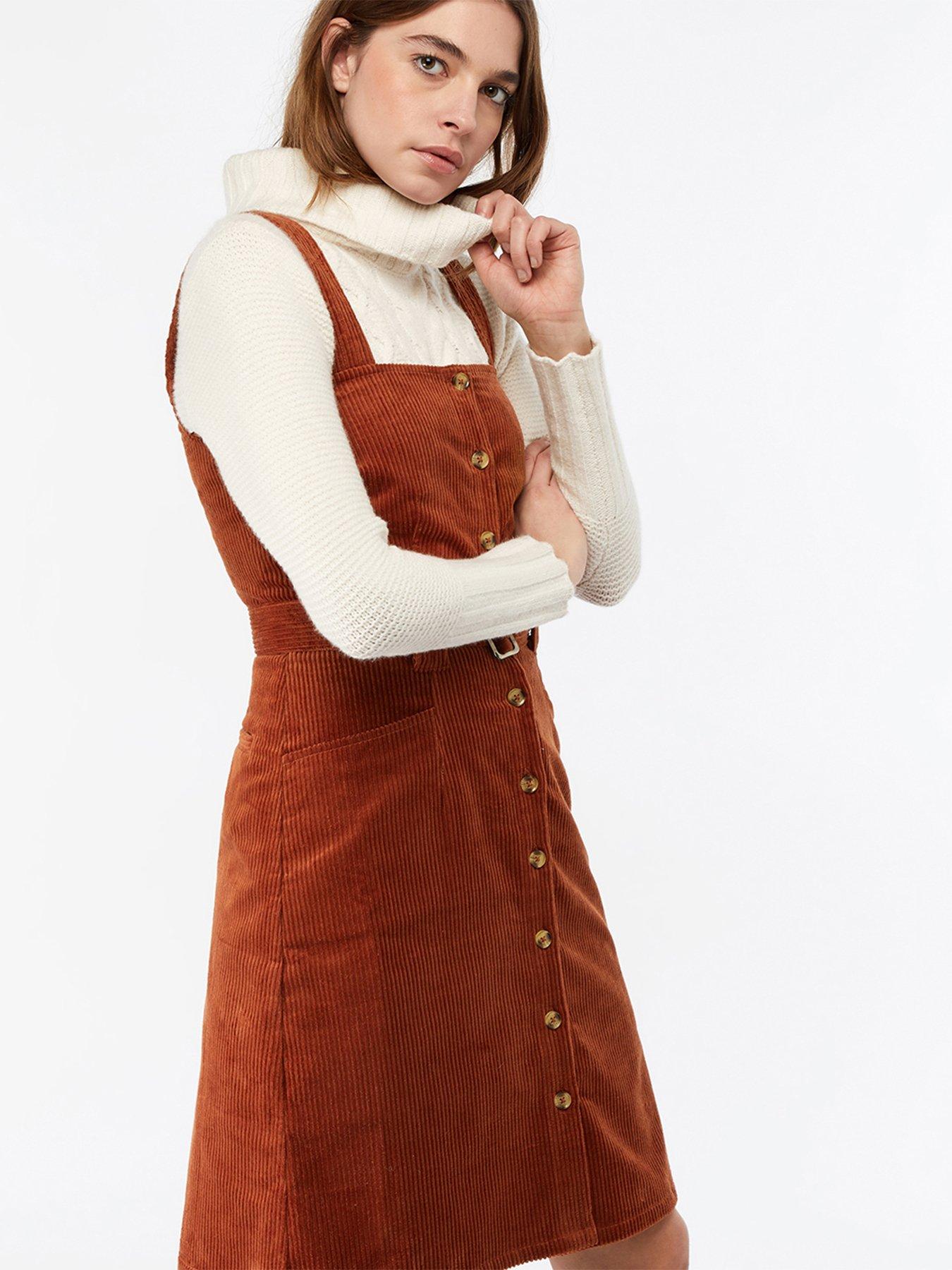 rust pinafore dress