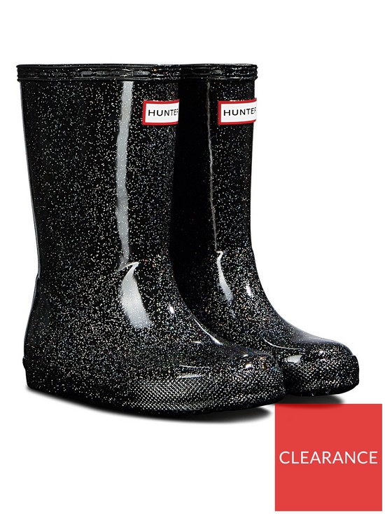 front image of hunter-original-kids-starcloud-wellington-boots-black-glitter