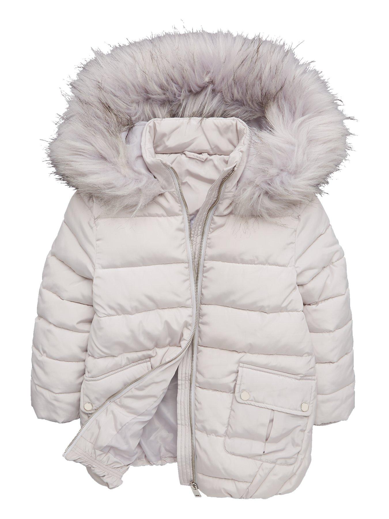 grey padded fur hood coat