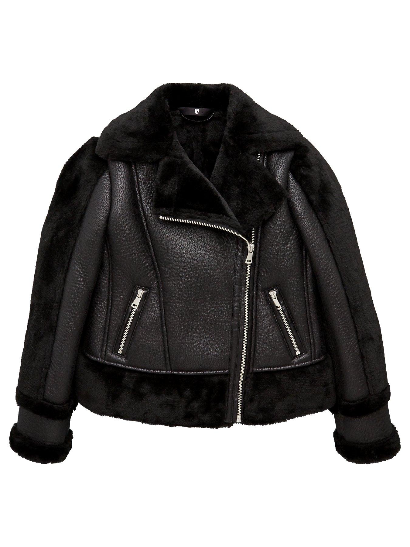 V By Very Girls Pu Shearling Sleeve Aviator Jacket review