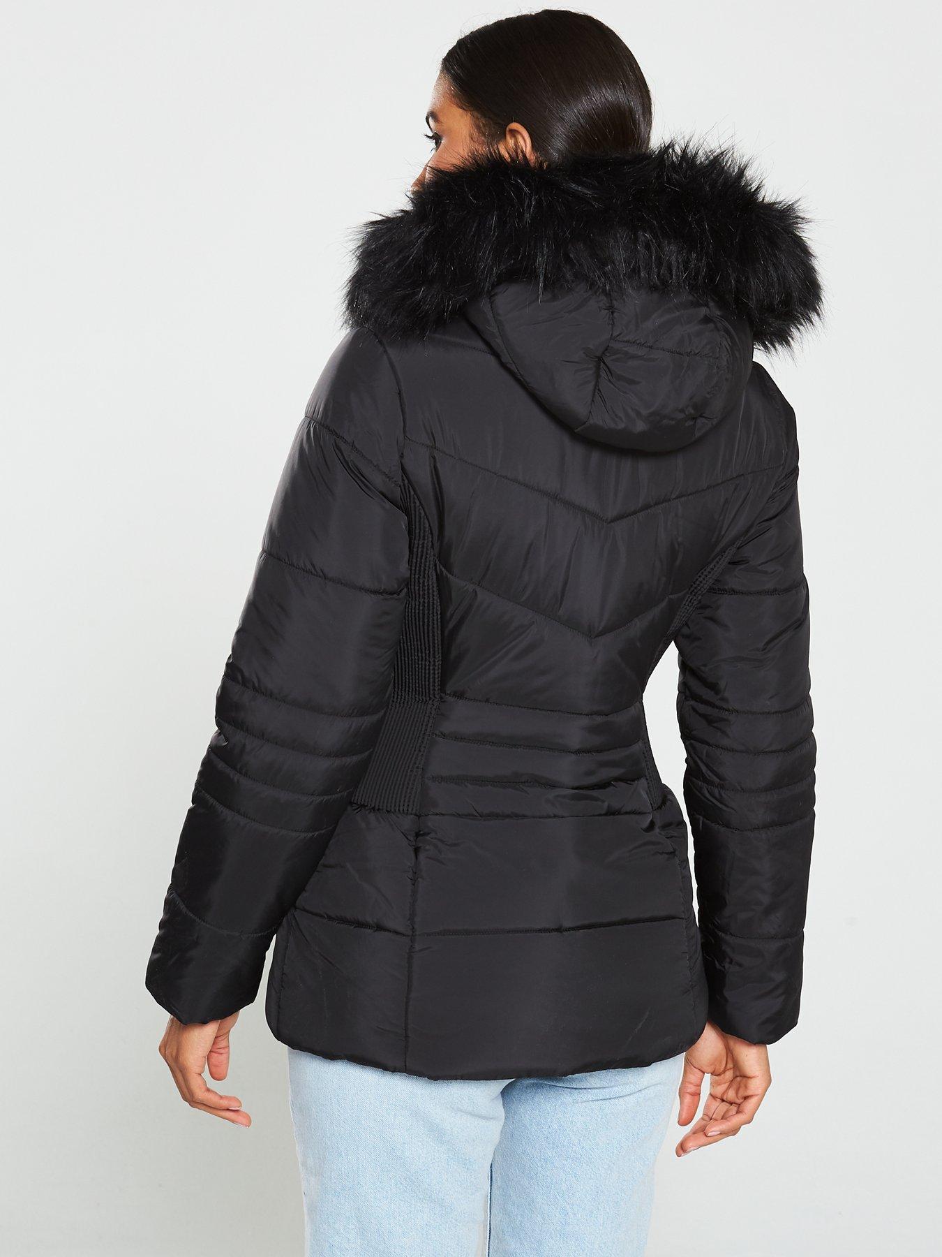 faux fur hooded short padded coat