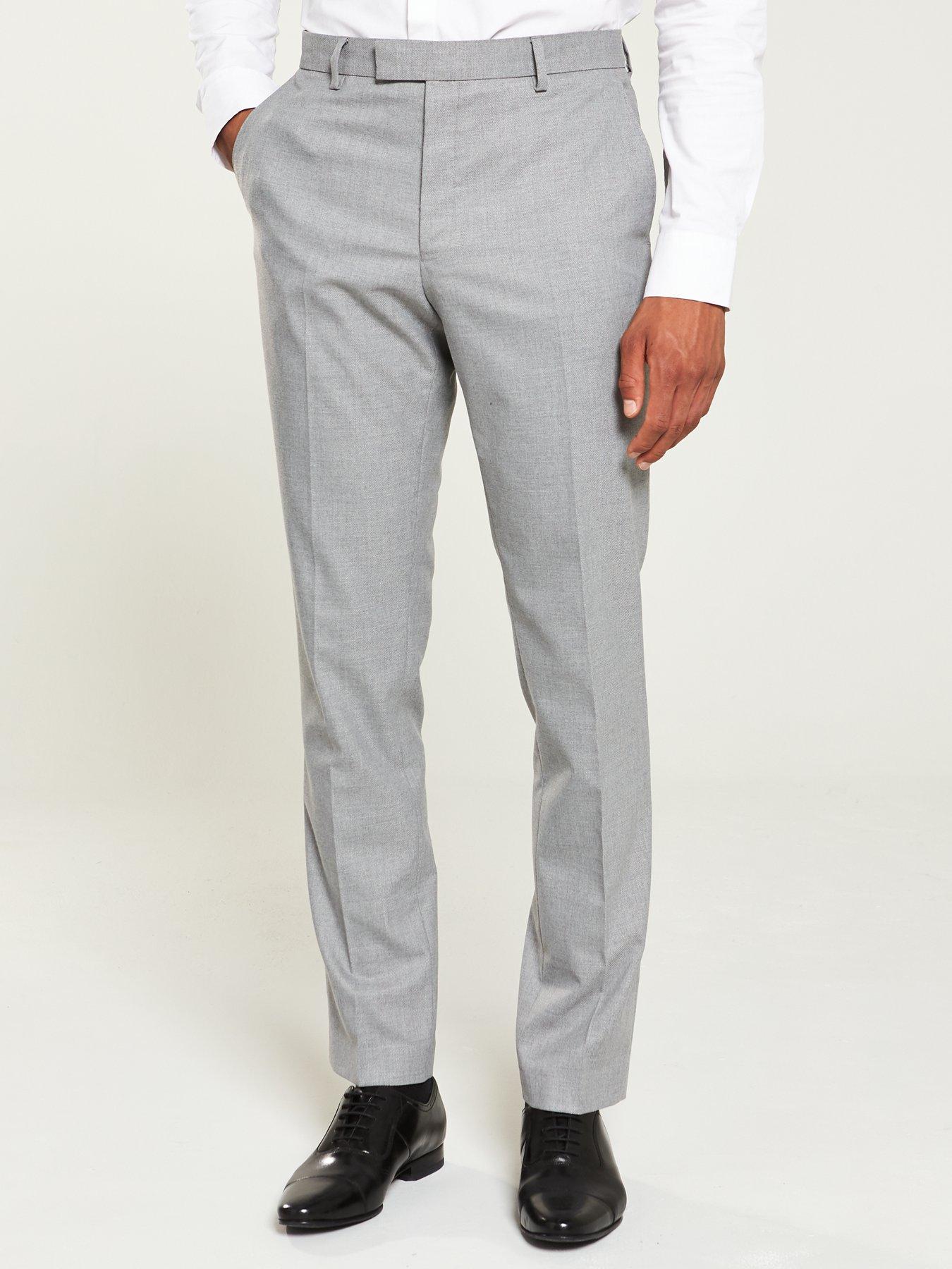 Men Grey textured skinny suit trousers