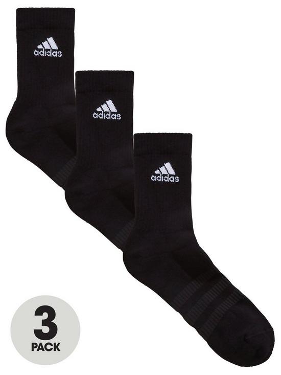 front image of adidas-cushion-3-pack-crew-socks-black