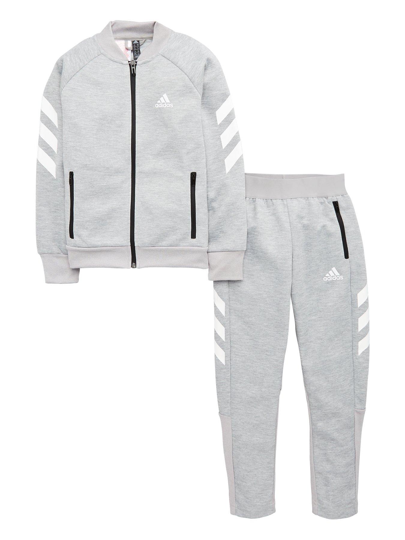 grey and white adidas tracksuit