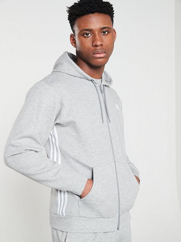 adidas Side 3 Stripe Full Zip Hoodie Medium Grey Heather adidas 3 Stripe Black Partial Zip Sweatshirt in 2019