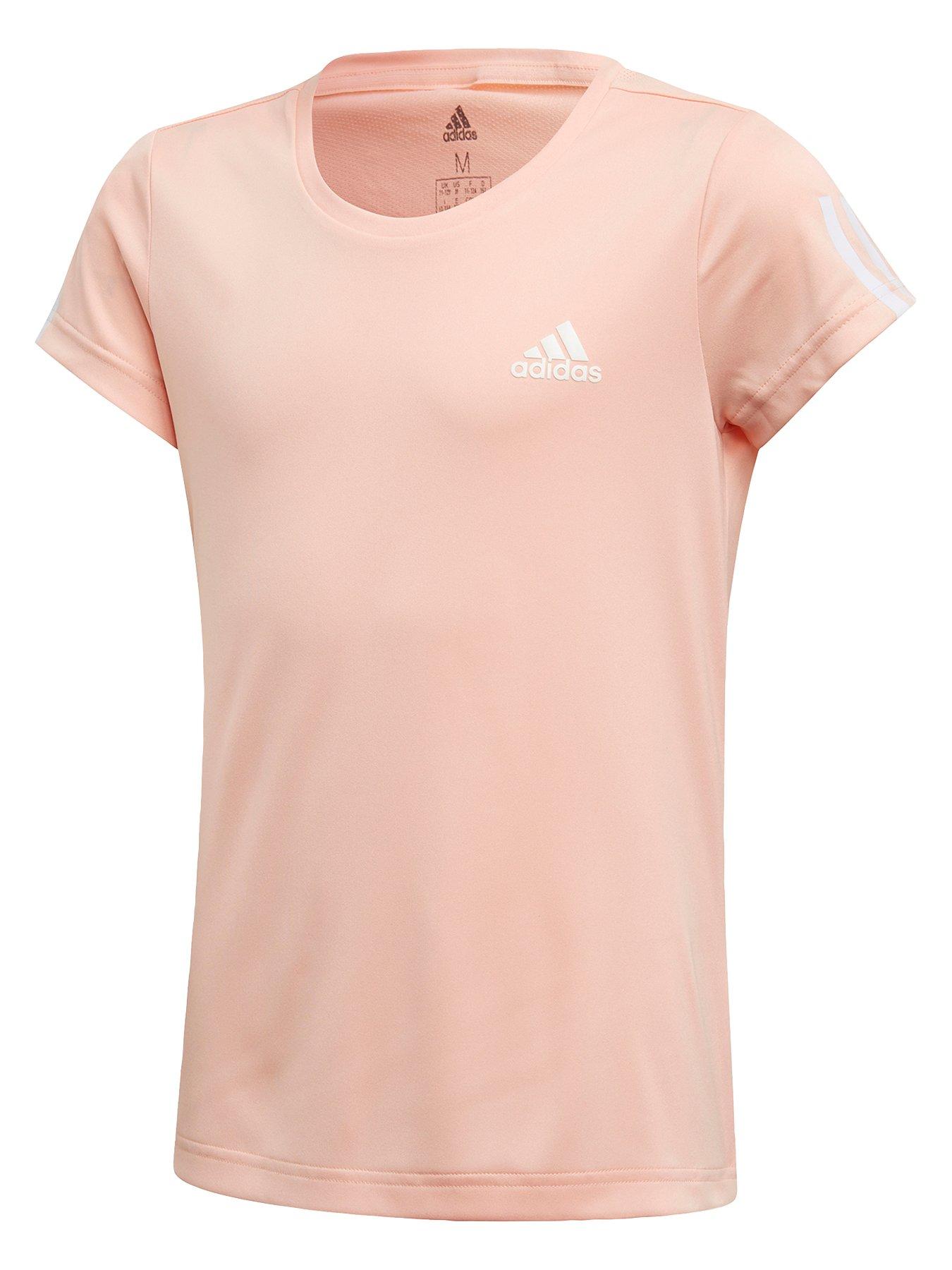 peach and white adidas shirt