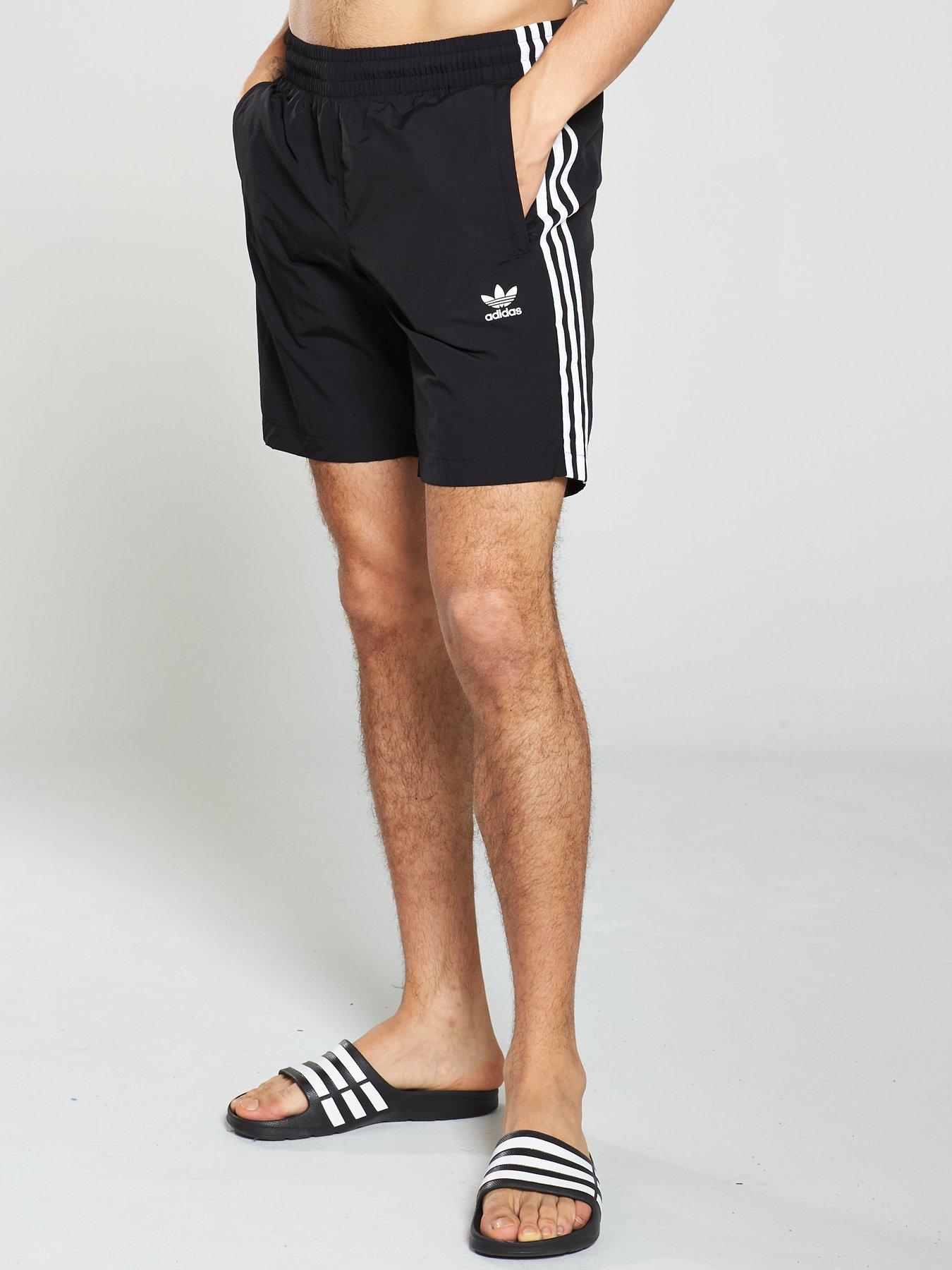 adidas Originals 3 Stripe Swim Shorts - Black | very.co.uk