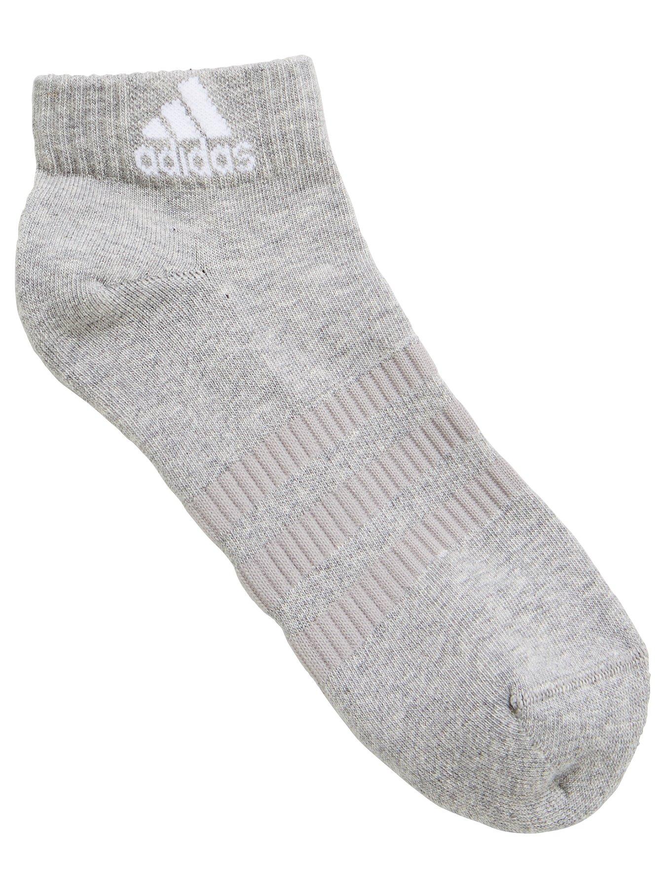 adidas Cushion 3 Pack Ankle Socks (3 Pack) - Grey/Black/White | very.co.uk