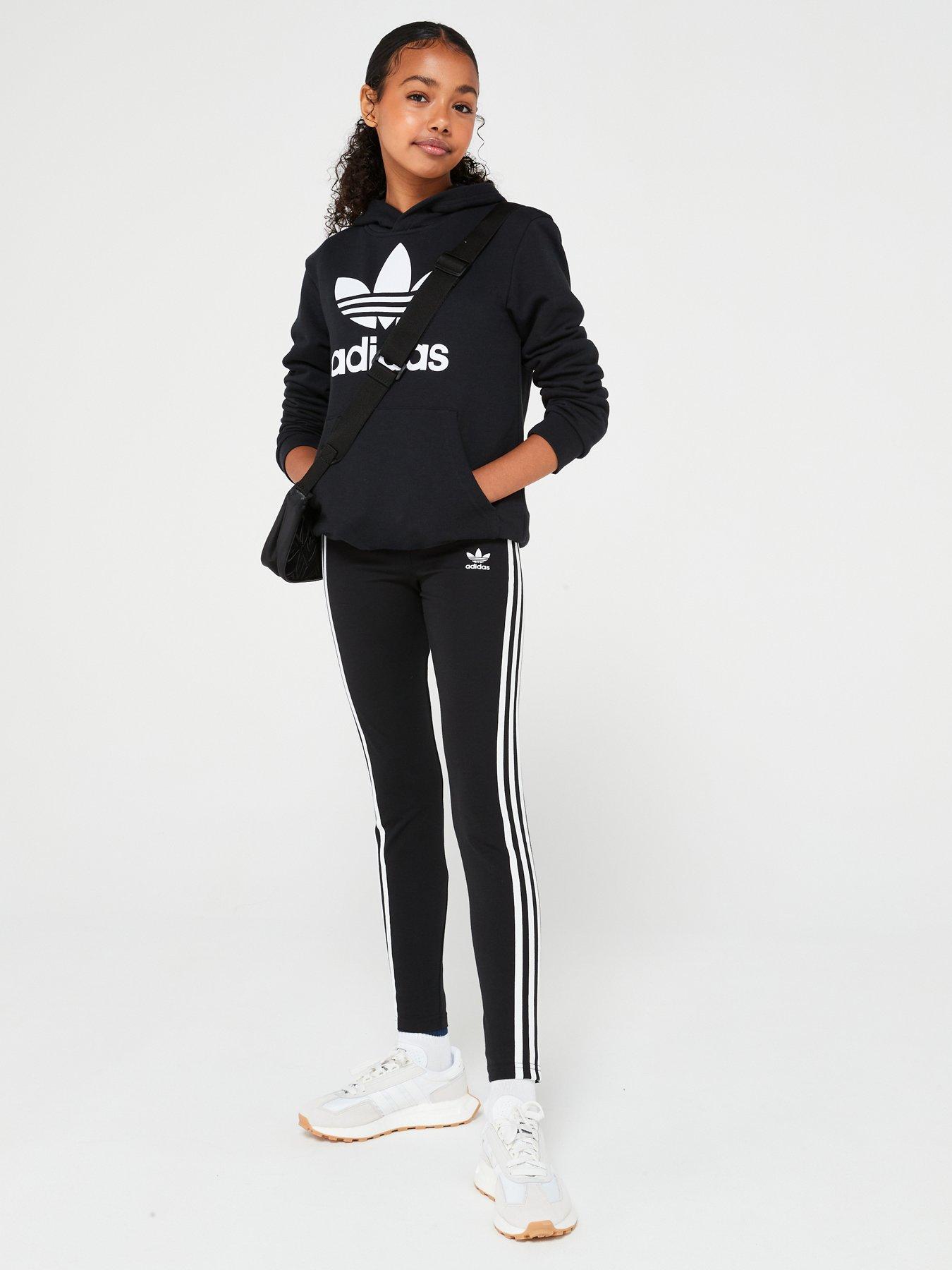 adidas Originals Youth 3 Stripe Leggings - Black/White | Very.co.uk