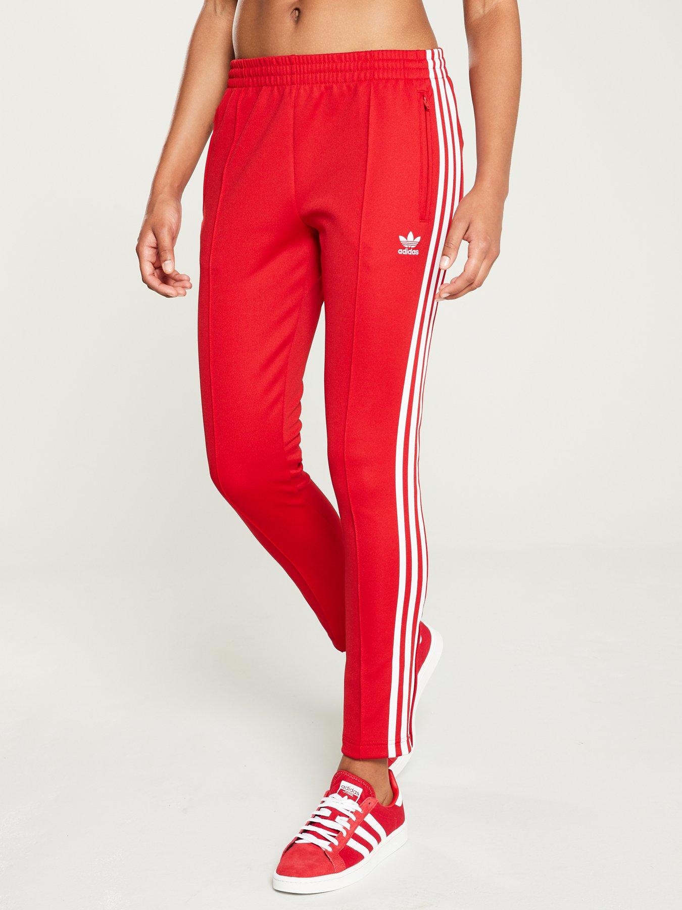 adidas 3 stripe red track pants