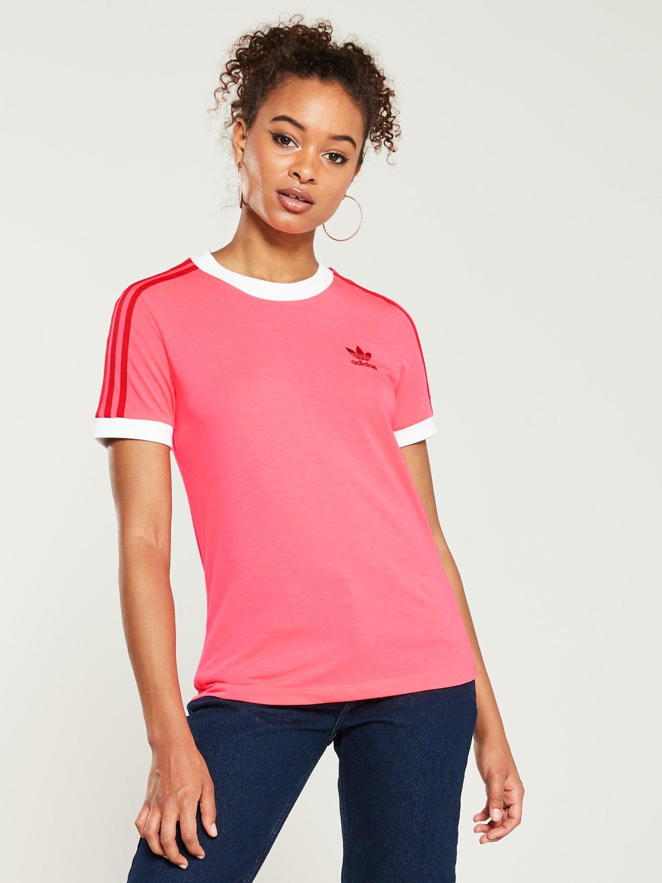 adidas 3 stripe t shirt pink