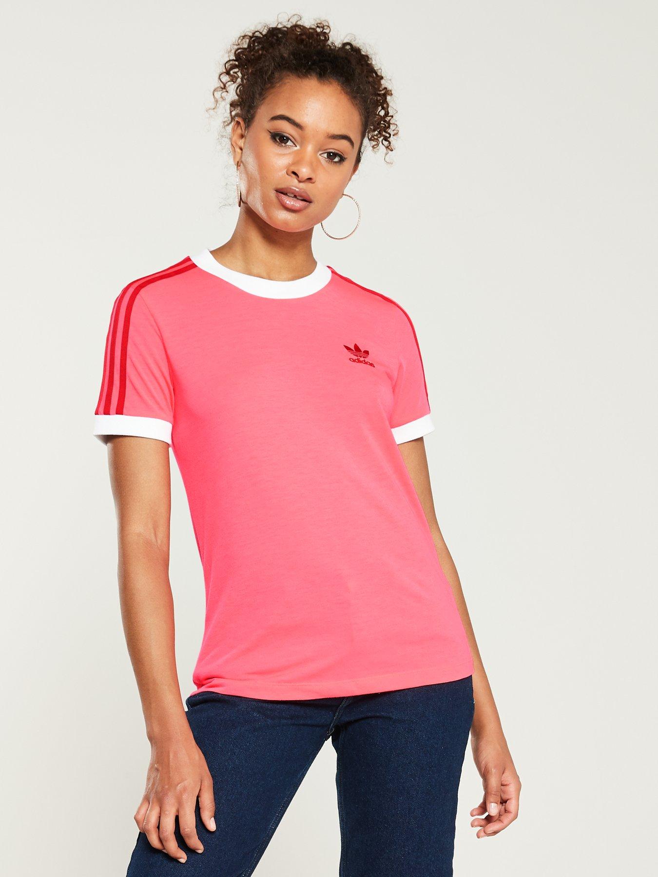 adidas 3 stripe t shirt women's pink