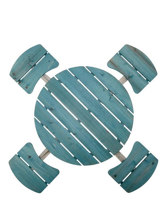stillFront image of plum-wooden-circular-picnic-table-with-seats-teal