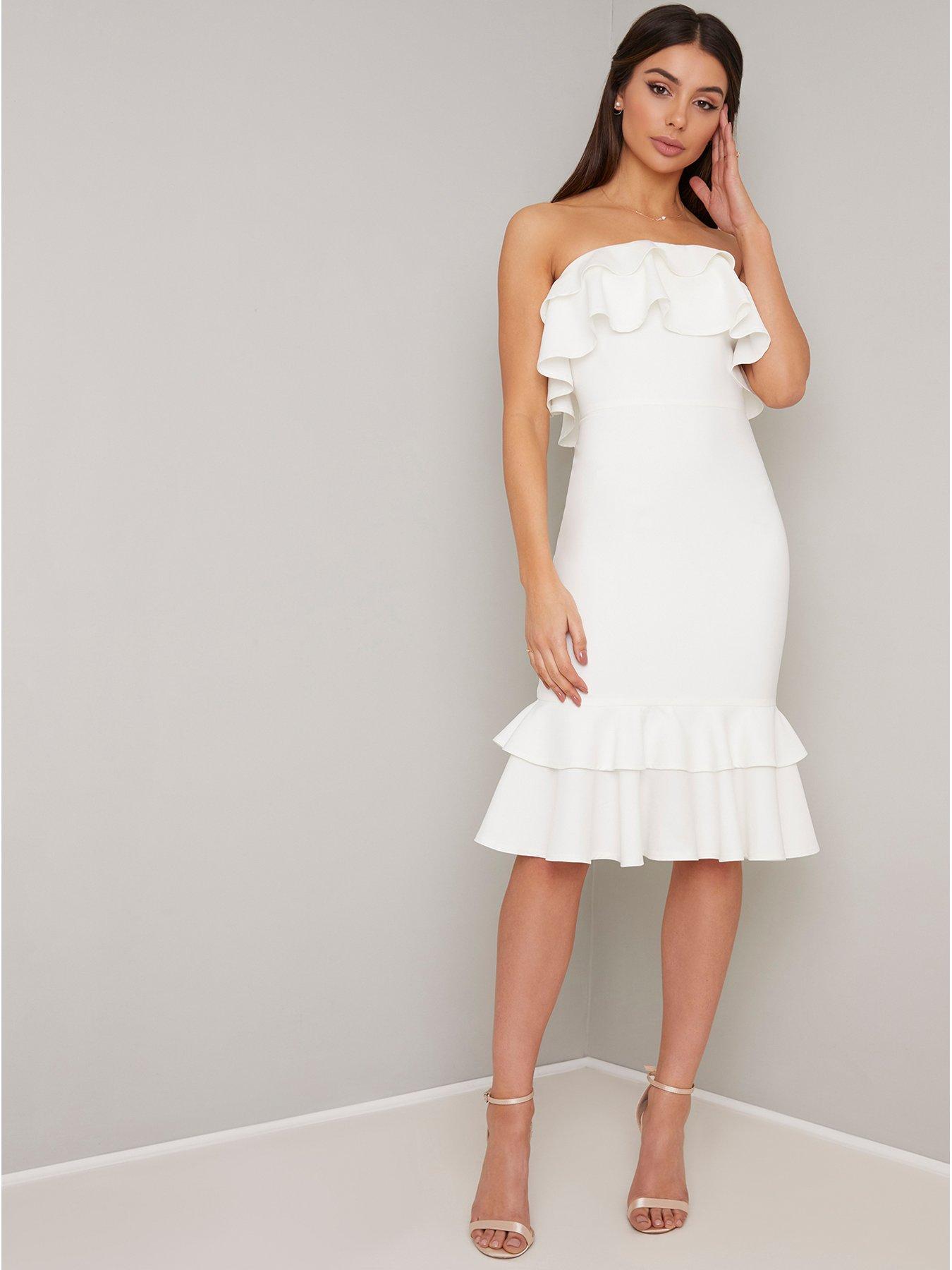 strapless white ruffle dress